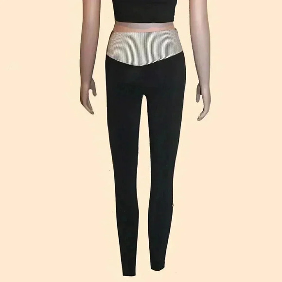 Bro FitWear Black White Stripped Mesh Athletic Stretchy Leggings Size Small Pant - Picture 3 of 5
